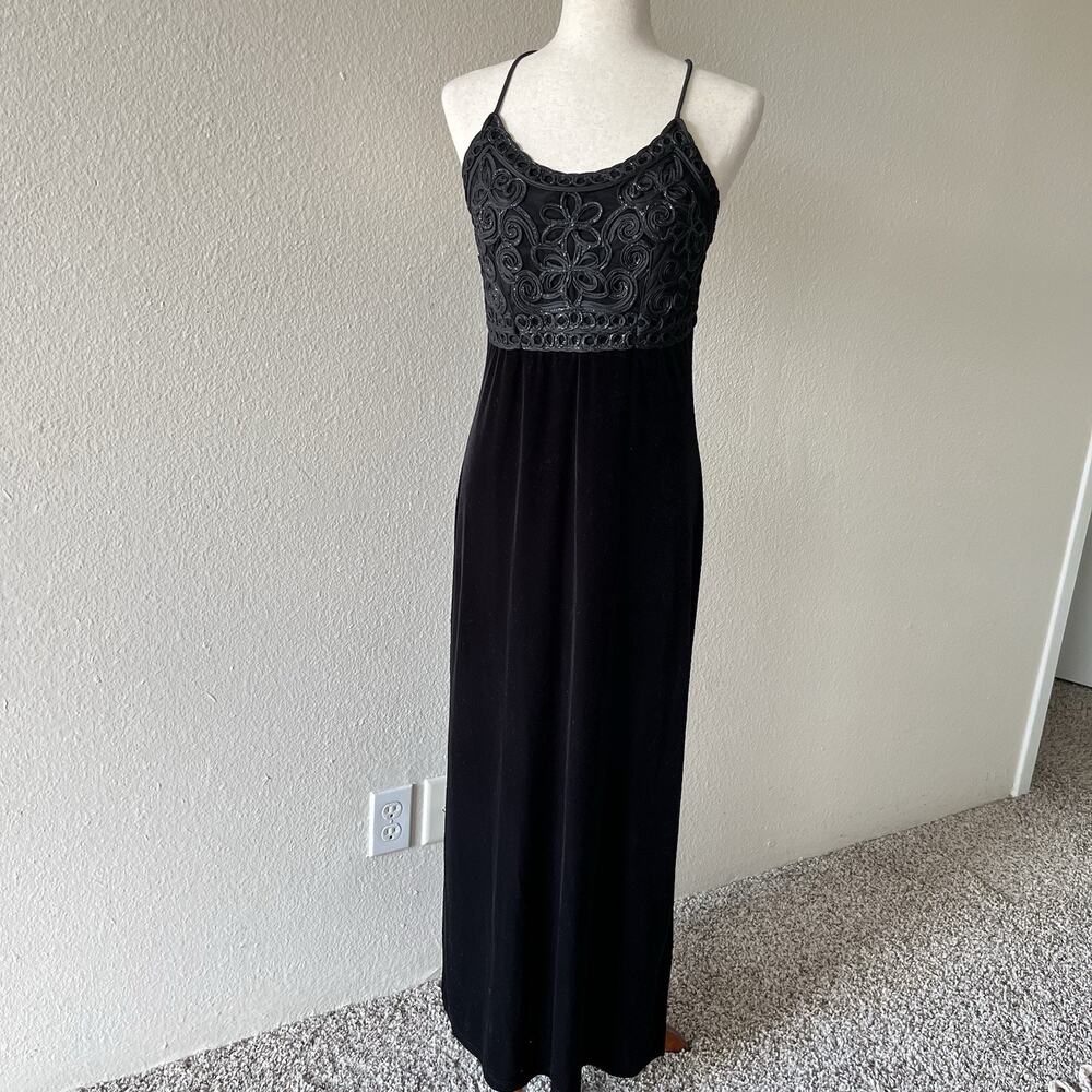 Pia 90s Black Velvet Dress Sleeveless Maxi Y2K Fairycore Sz L Grunge Whimsy